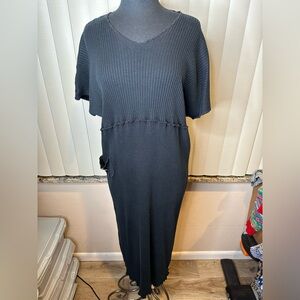 Garb Vintage Black Knit Cotton Blend Pocket Design Maxi Dress